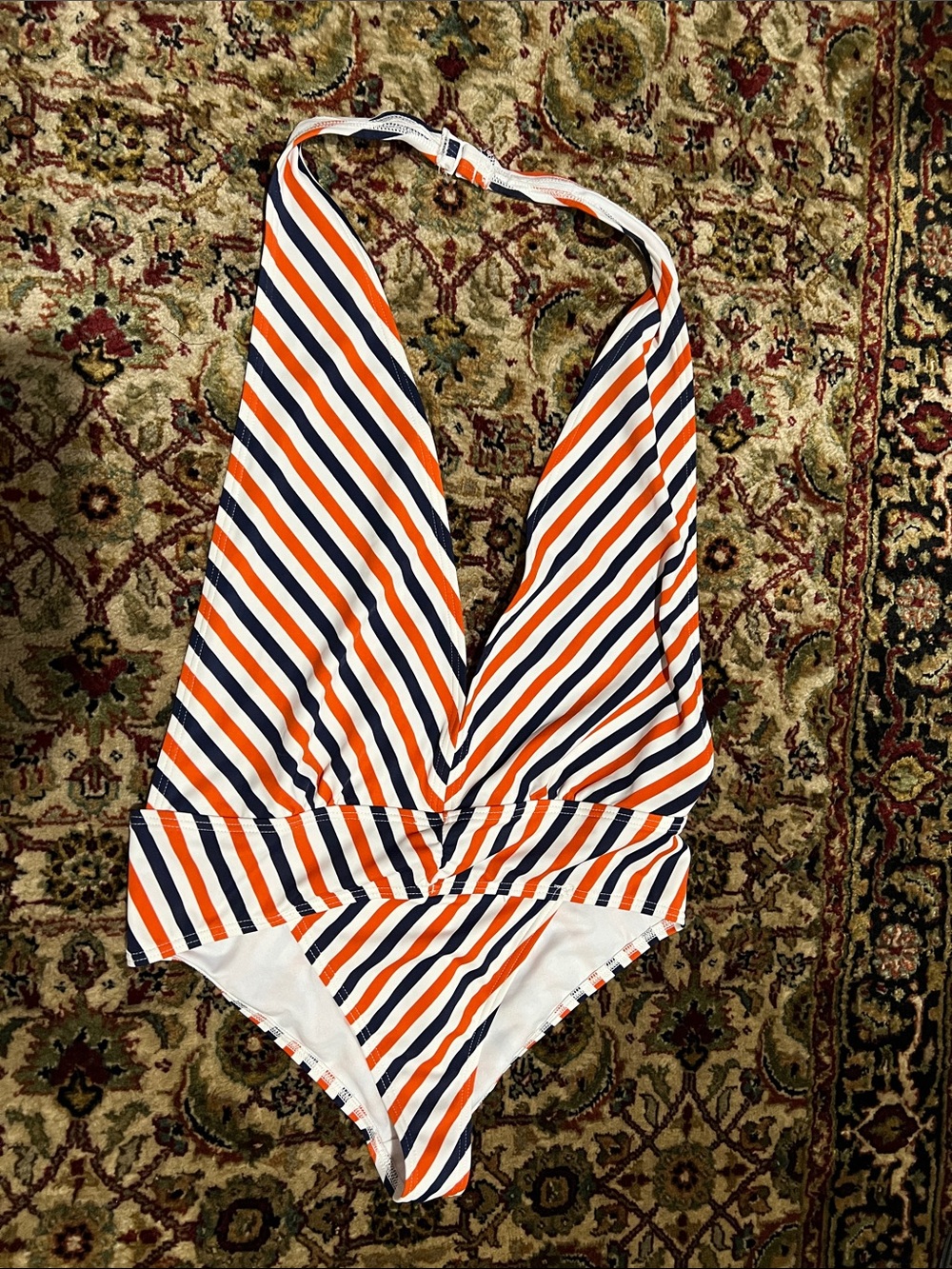 Out From Under Navy, Orange & White Striped One-Piece Swimsuit Size Medium